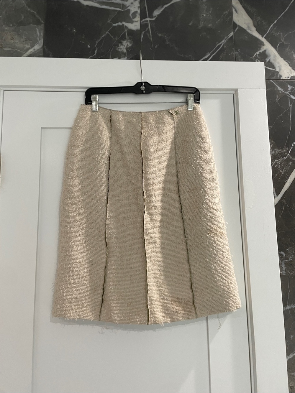CHANEL Cream Textured Pencil Skirt